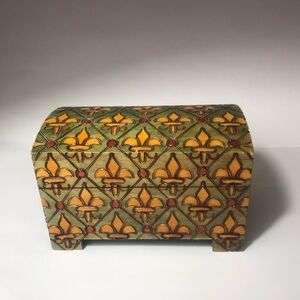 Wood  Trinket Box Vintage Folk Art Hand Carved, Poland, 5" X 3” X 2.5”